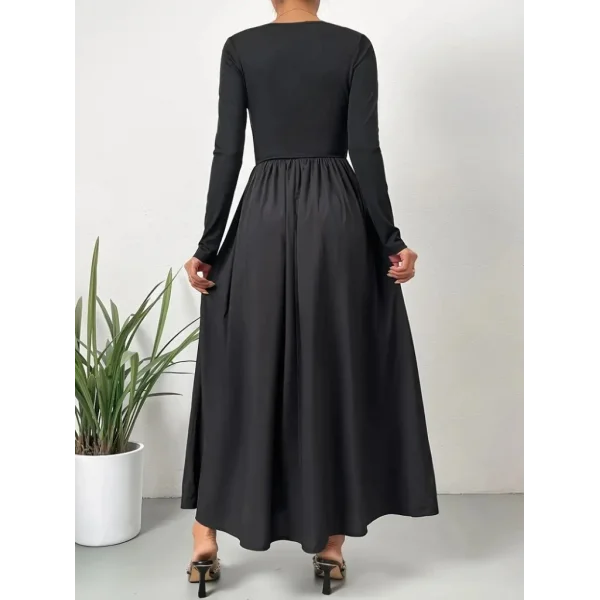 Kadın Uzun Kollu Bisiklet Yaka Uzun üst Viskon Alt Trikoton Elbise