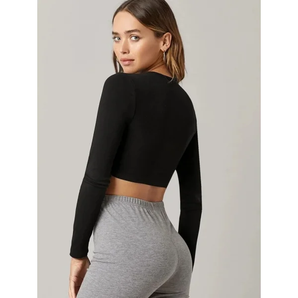 Kadın Uzun Kollu Bisiklet Yaka Viskon Crop