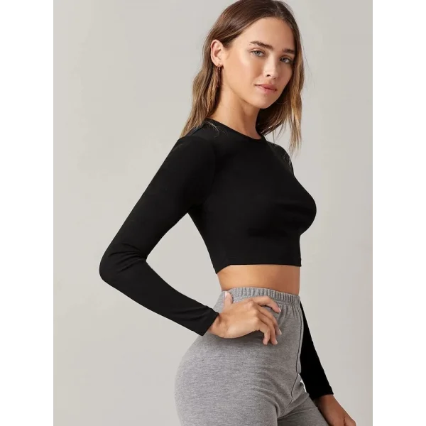 Kadın Uzun Kollu Bisiklet Yaka Viskon Crop