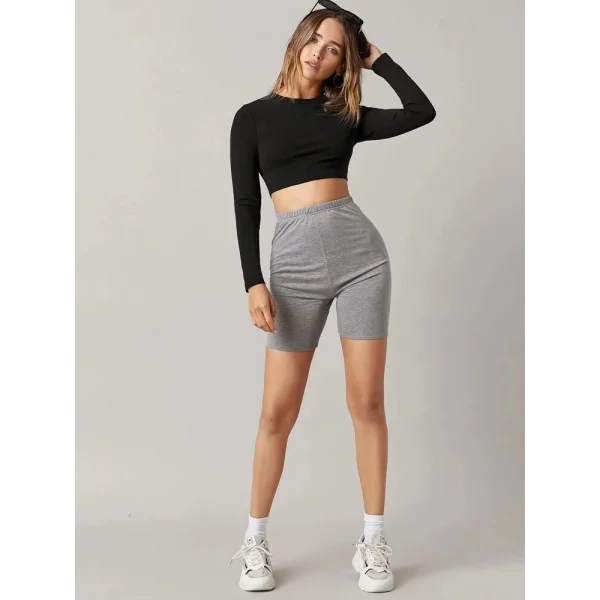 Kadın Uzun Kollu Bisiklet Yaka Viskon Crop