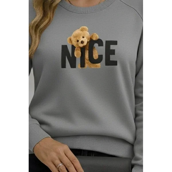 Kadın Uzun Kollu Bisiklet Yaka Viskon Iki Iplik Bluz