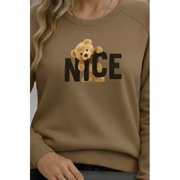 Kadın Uzun Kollu Bisiklet Yaka Viskon Iki Iplik Bluz