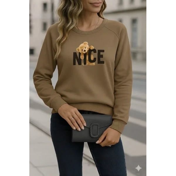 Kadın Uzun Kollu Bisiklet Yaka Viskon Iki Iplik Bluz