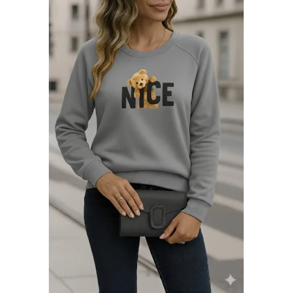 Kadın Uzun Kollu Bisiklet Yaka Viskon Iki Iplik Bluz