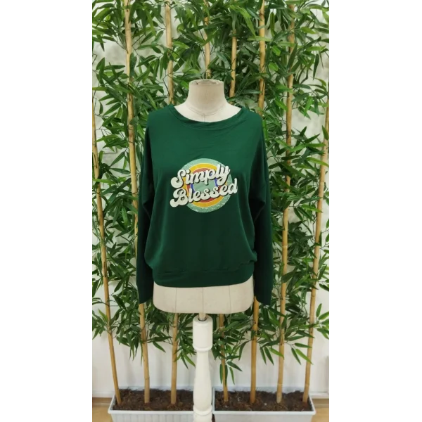 Kadın Uzun Kollu Bisiklet Yaka Viskon Iki Iplik Bluz