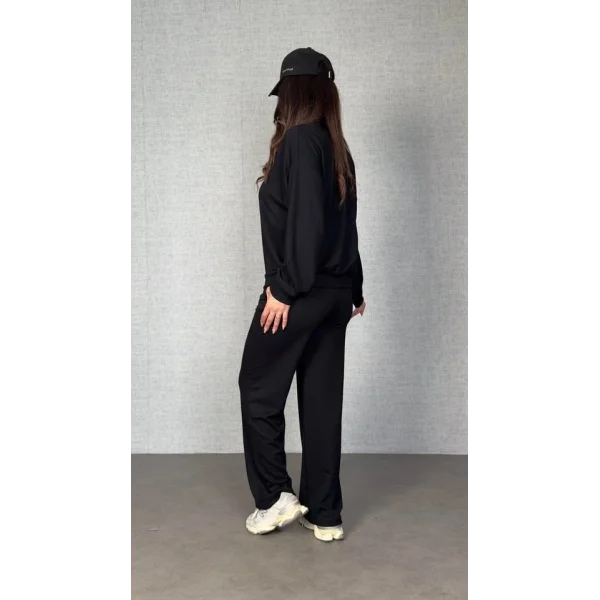 Kadın Uzun Kollu Bisiklet Yaka Viskon Iki Iplik Bluz Ve Pantolon Ikili Takım