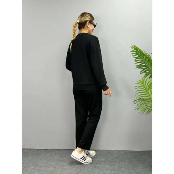 Kadın Uzun Kollu Bisiklet Yaka Viskon Iki Iplik Bluz Ve Pantolon Ikili Takım