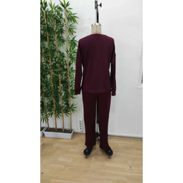 Kadın Uzun Kollu Bisiklet Yaka Viskon Iki Iplik Bluz Ve Pantolon Ikili Takım