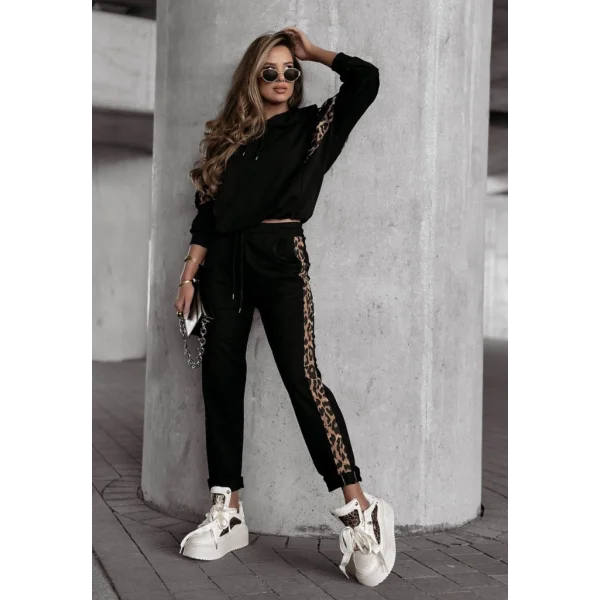 Kadın Uzun Kollu Bisiklet Yaka Viskon Iki Iplik Bluz Ve Pantolon şerit Detaylı Bağcıklı Ikili Takım