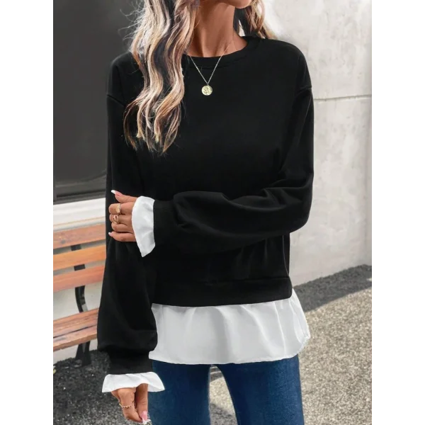 Kadın Uzun Kollu Bisiklet Yaka Viskon Iki Iplik Ve Etek Ucu Trikoton Bluz