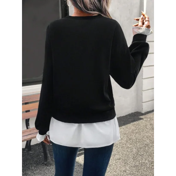 Kadın Uzun Kollu Bisiklet Yaka Viskon Iki Iplik Ve Etek Ucu Trikoton Bluz