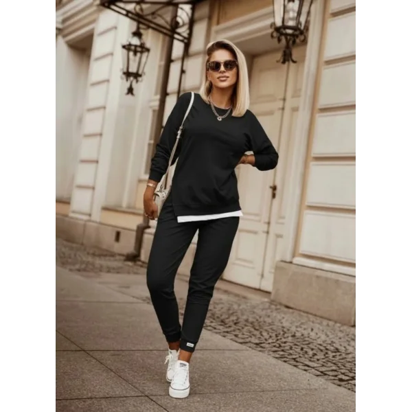 Kadın Uzun Kollu Bisiklet Yaka Yandan Fermuarlı Viskon Iki Iplik Bluz Ve Pantolon Ikili Takım