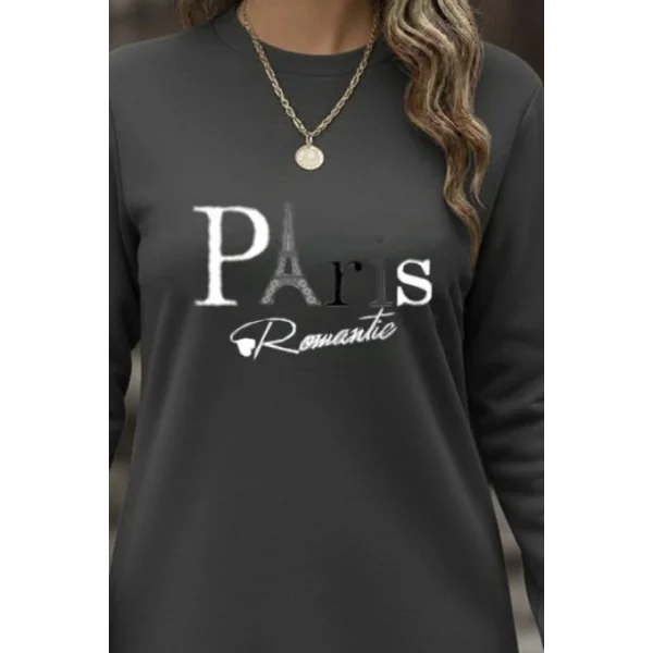 Kadın Uzun Kollu Bisiklet Yaka Yazılı Kısa Viskon Iki Iplik Elbise