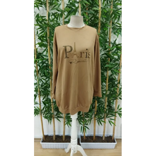 Kadın Uzun Kollu Bisiklet Yaka Yazılı Kısa Viskon Iki Iplik Elbise