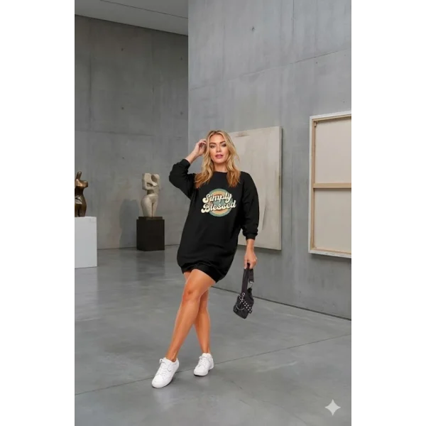 Kadın Uzun Kollu Bisiklet Yaka Yazılı Viskon Iki Iplik Elbise