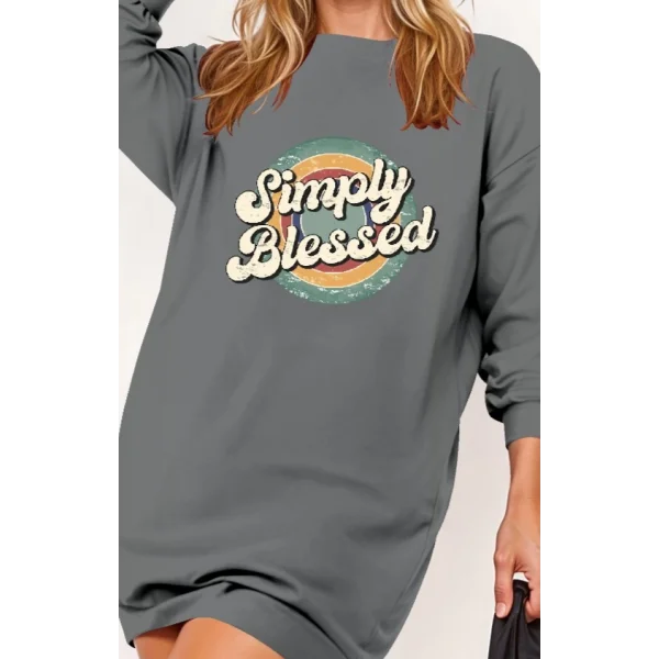 Kadın Uzun Kollu Bisiklet Yaka Yazılı Viskon Iki Iplik Elbise