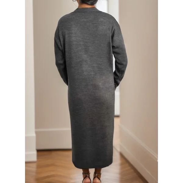 Kadın Uzun Kollu Bisiklet Yaka Yırtmaç Detay Triko Midi Boy Elbise