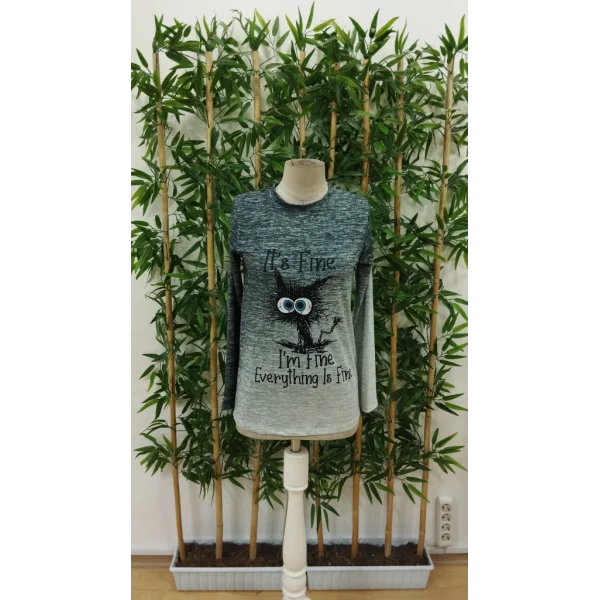 Kadın Uzun Kollu Bisiklet Yakalı Desenli Süprem Bluz