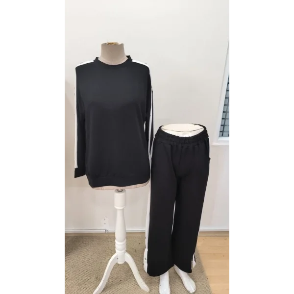 Kadın Uzun Kollu Bisiklet Yakalı Düğmeli Viskon Iki Iplik Bluz Ve Pantolon Ikili Takım