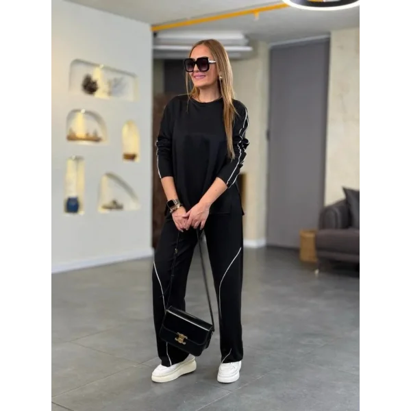 Kadın Uzun Kollu Biye Detay Modal Kumaş Salaş Ikili Takım