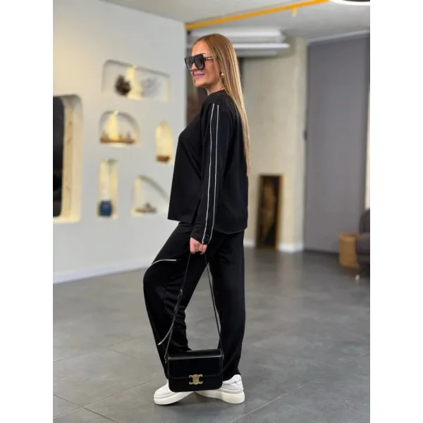 Kadın Uzun Kollu Biye Detay Modal Kumaş Salaş Ikili Takım