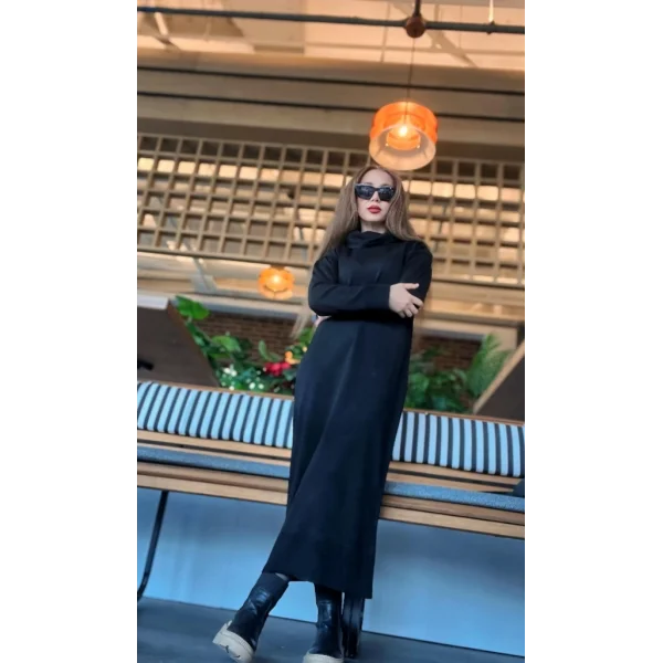 Kadın Uzun Kollu Boğazlı Midi Boy Triko Elbise (kemersiz)