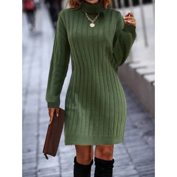 Kadın Uzun Kollu Boğazlı Uzun Balon Kol Triko Mini Elbise