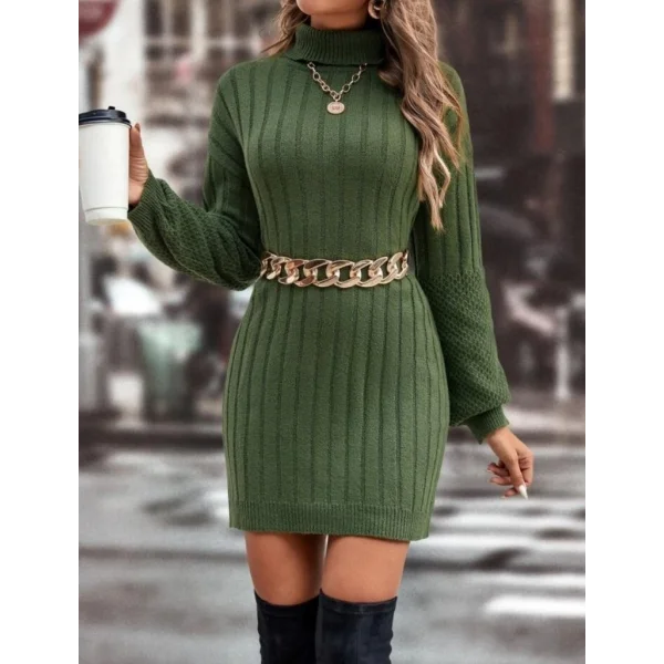 Kadın Uzun Kollu Boğazlı Uzun Balon Kol Triko Mini Elbise