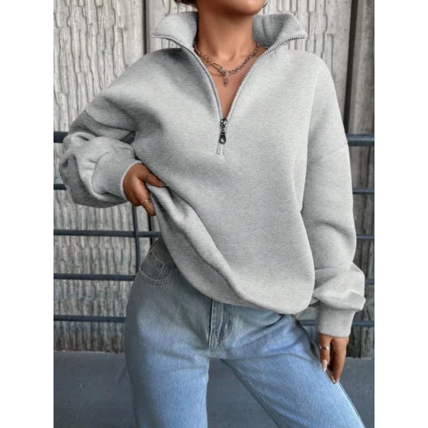 Kadın Uzun Kollu Boğazlı Yaka Fermuar Detay üç Iplik şardonlu Sweat