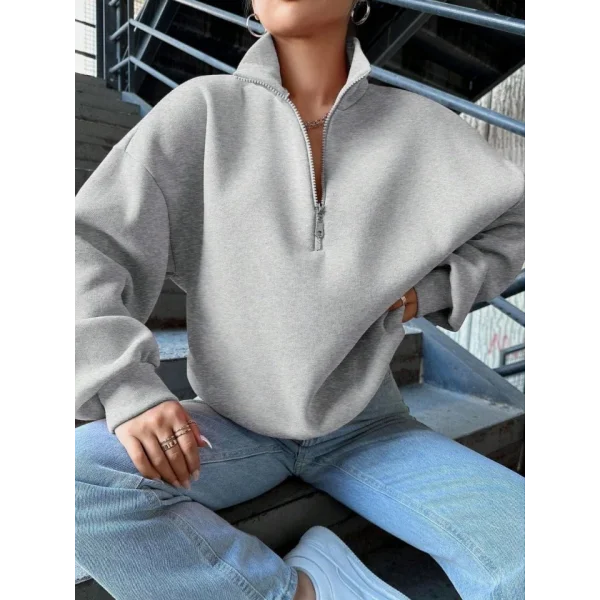 Kadın Uzun Kollu Boğazlı Yaka Fermuar Detay üç Iplik şardonlu Sweat