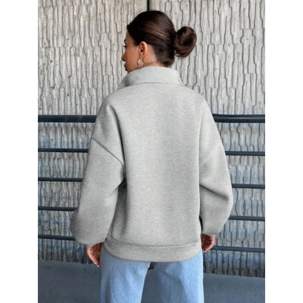 Kadın Uzun Kollu Boğazlı Yaka Fermuar Detay üç Iplik şardonlu Sweat