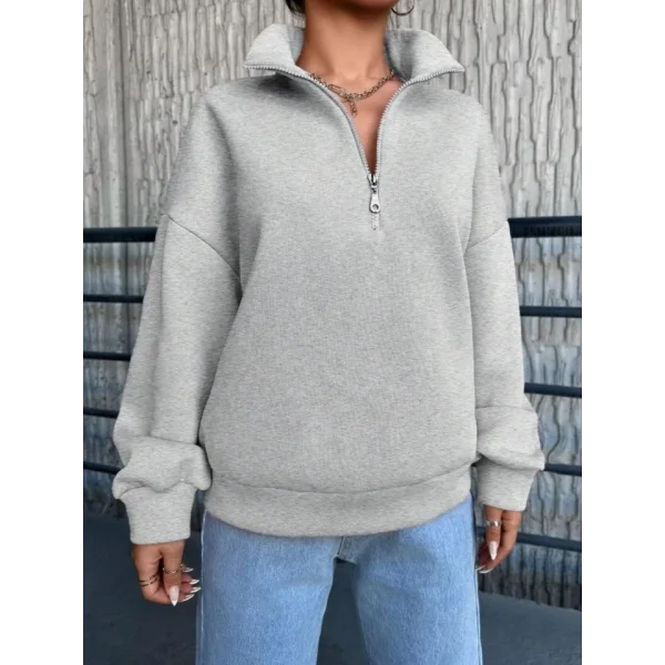 Kadın Uzun Kollu Boğazlı Yaka Fermuar Detay üç Iplik şardonlu Sweat