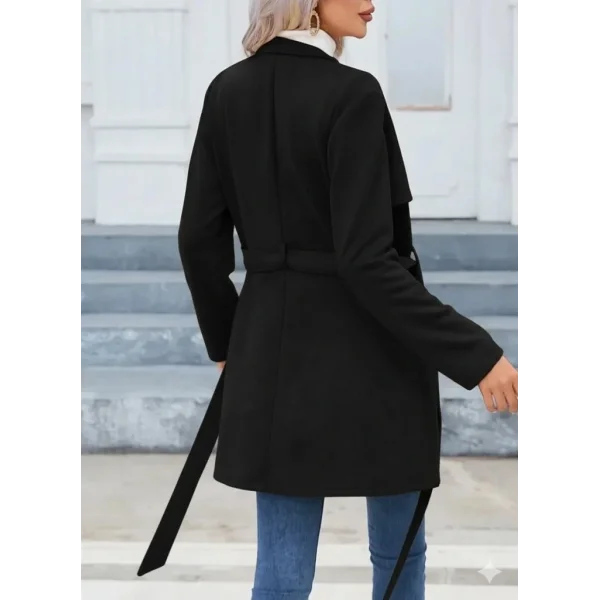 Kadın Uzun Kollu Boyundan Düğmeli Fermuarlı Beli Kuşaklı Süet Ceket