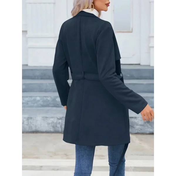 Kadın Uzun Kollu Boyundan Düğmeli Fermuarlı Beli Kuşaklı Süet Ceket