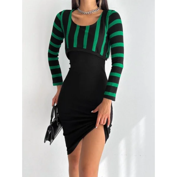 Kadın Uzun Kollu Büstiyer Ve Askılı ini Elbise Fırsat ürün Ikili Takım