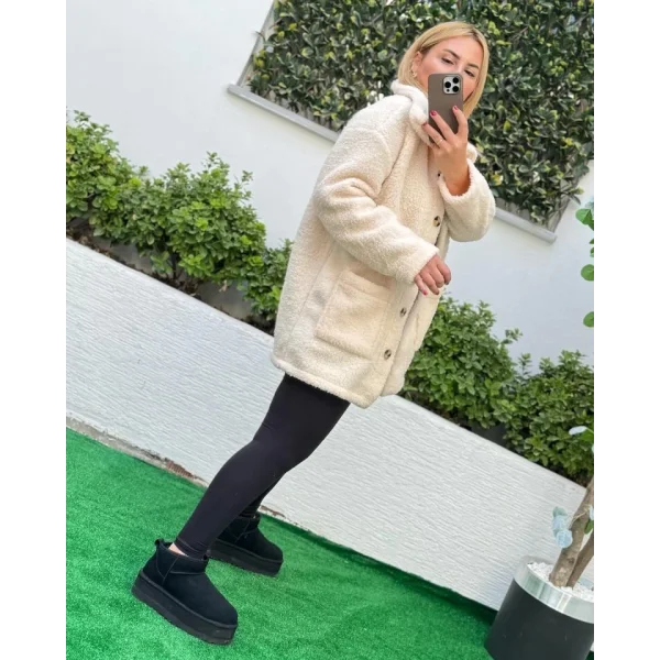 Kadın Uzun Kollu Cep Ve Düğme Detay Wellsof Kumaş Kaban