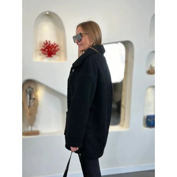 Kadın Uzun Kollu Cep Ve Düğme Detay Wellsof Kumaş Kaban