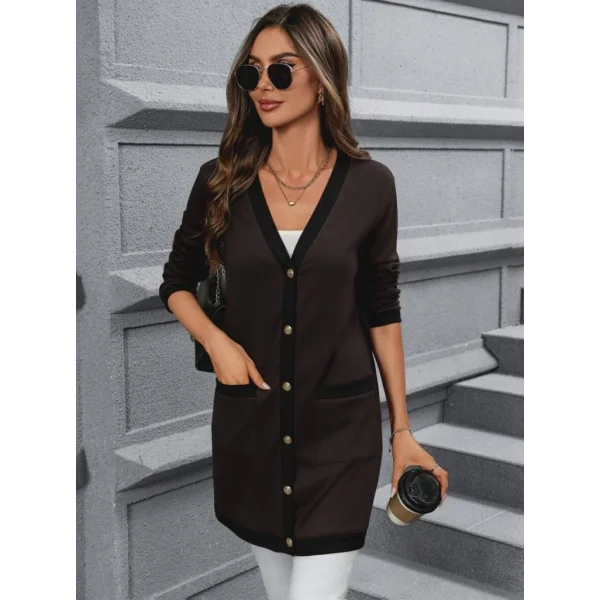 Kadın Uzun Kollu Cepli önden Düğmeli Uzun Modal Ceket