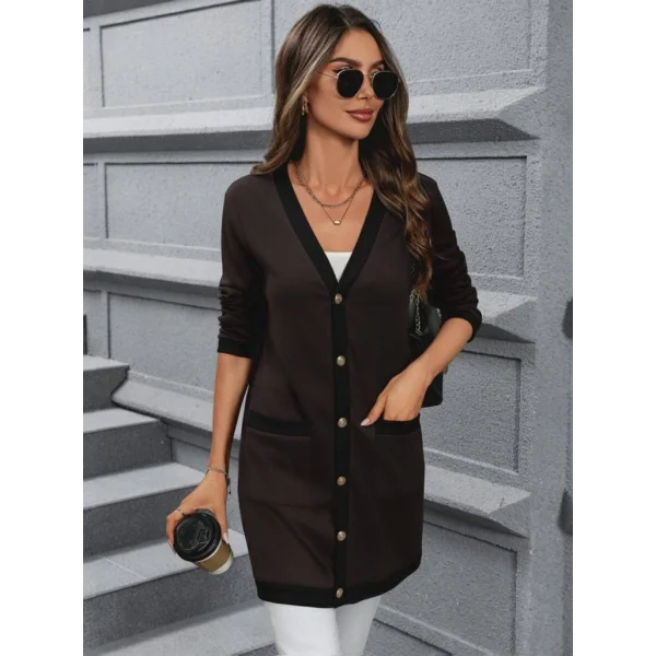 Kadın Uzun Kollu Cepli önden Düğmeli Uzun Modal Ceket