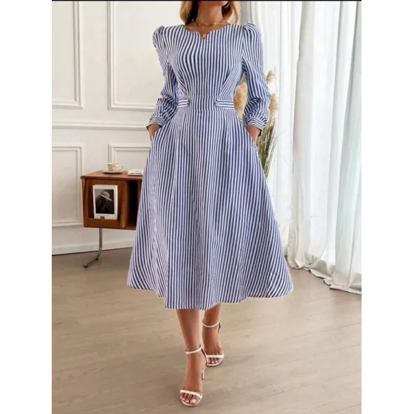 Kadın Uzun Kollu Cepli Trikoton Midi Elbise