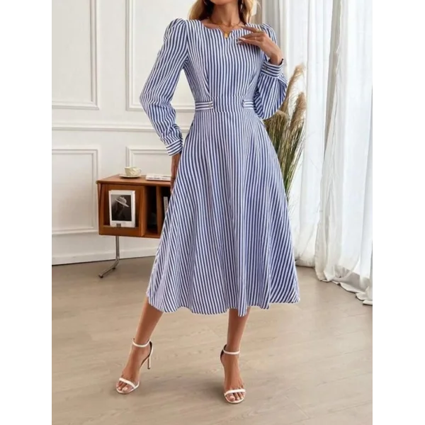 Kadın Uzun Kollu Cepli Trikoton Midi Elbise