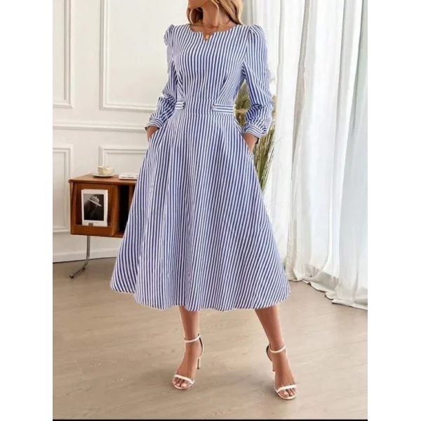 Kadın Uzun Kollu Cepli Trikoton Midi Elbise