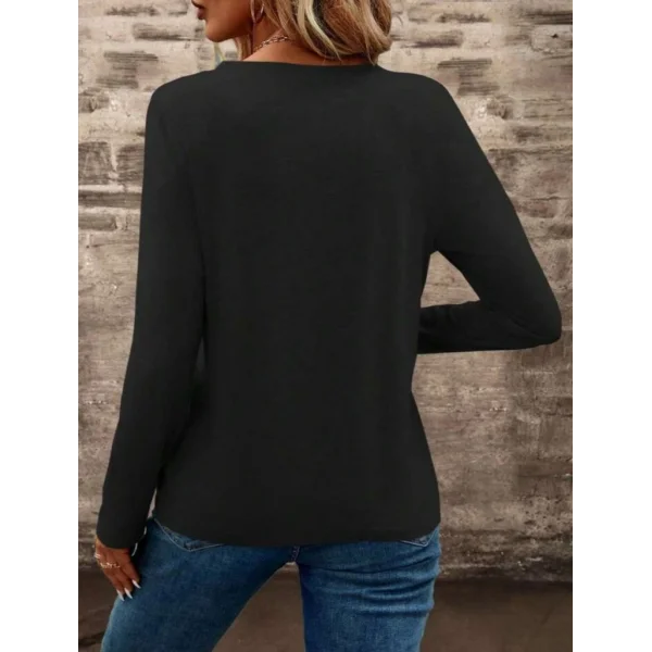 Kadın Uzun Kollu Cepli V Yakalı Viskon Iki Iplik Bluz