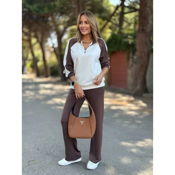 Kadın Uzun Kollu çift Renk Detay Modal Kumaş Ikili Takım