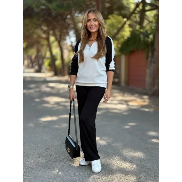 Kadın Uzun Kollu çift Renk Detay Modal Kumaş Ikili Takım