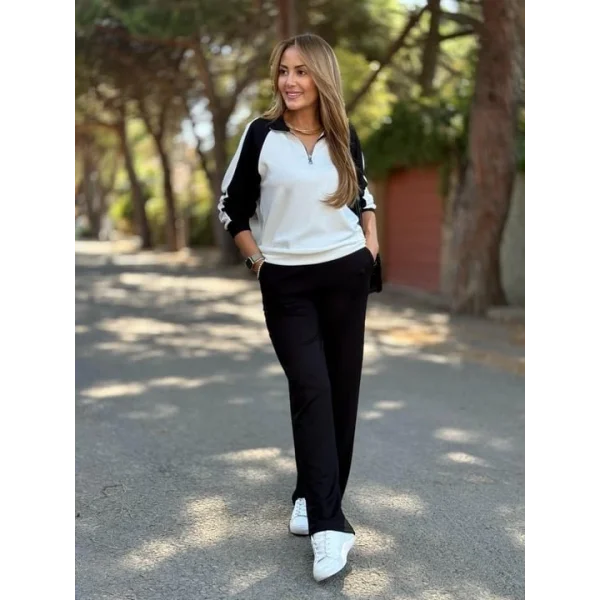 Kadın Uzun Kollu çift Renk Detay Modal Kumaş Ikili Takım