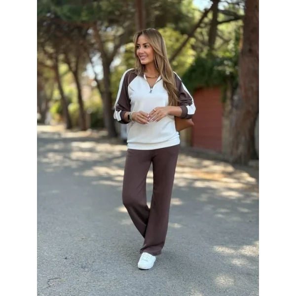 Kadın Uzun Kollu çift Renk Detay Modal Kumaş Ikili Takım