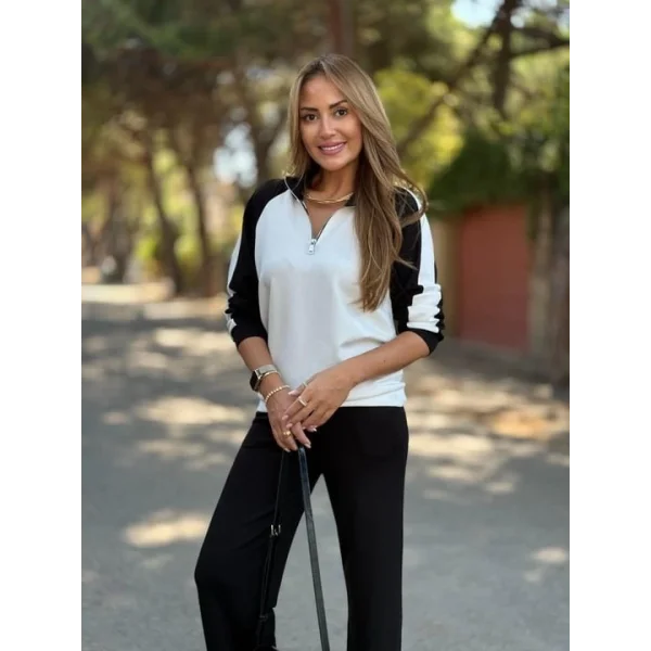 Kadın Uzun Kollu çift Renk Detay Modal Kumaş Ikili Takım