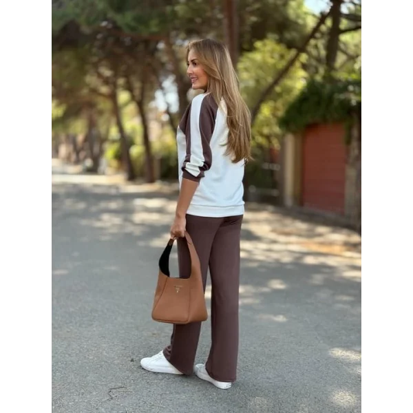 Kadın Uzun Kollu çift Renk Detay Modal Kumaş Ikili Takım