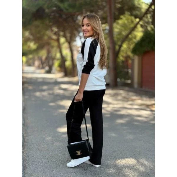 Kadın Uzun Kollu çift Renk Detay Modal Kumaş Ikili Takım